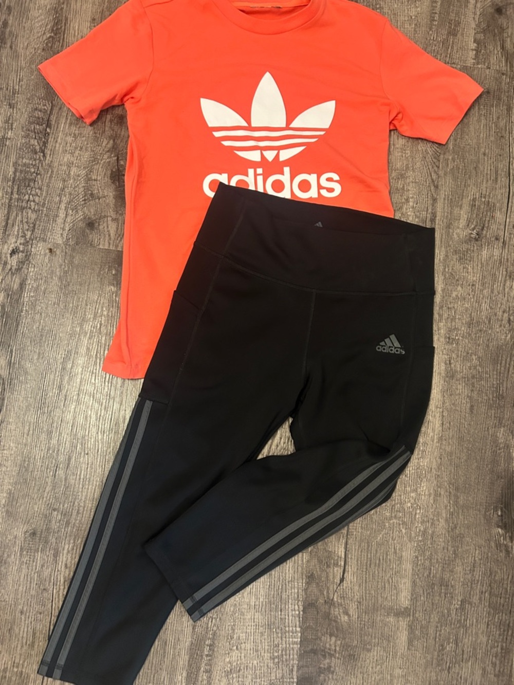 Adidas  Black Capri Leggings with Bright Orange Logo Tee